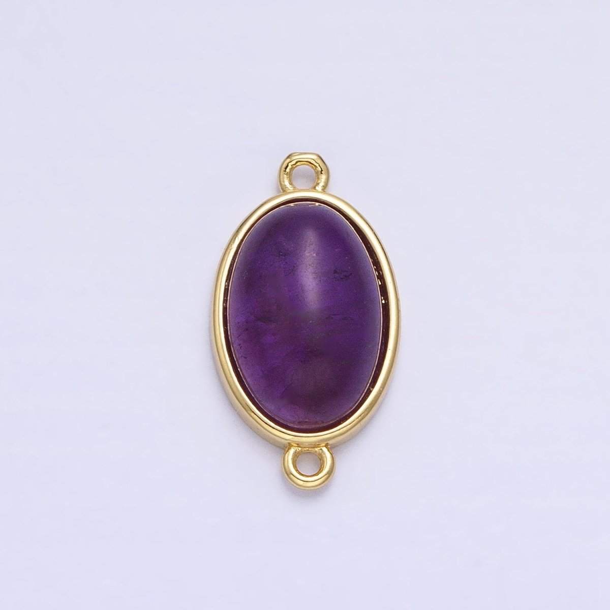 24K Gold Filled Purple Amethyst Natural Gemstone Oval Connector | AA945 - DLUXCA