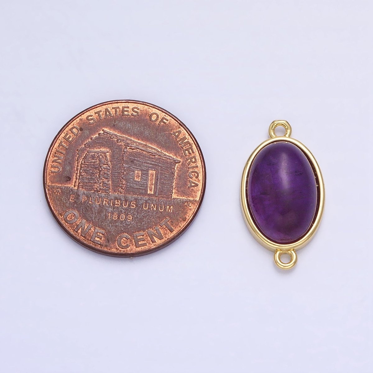 24K Gold Filled Purple Amethyst Natural Gemstone Oval Connector | AA945 - DLUXCA