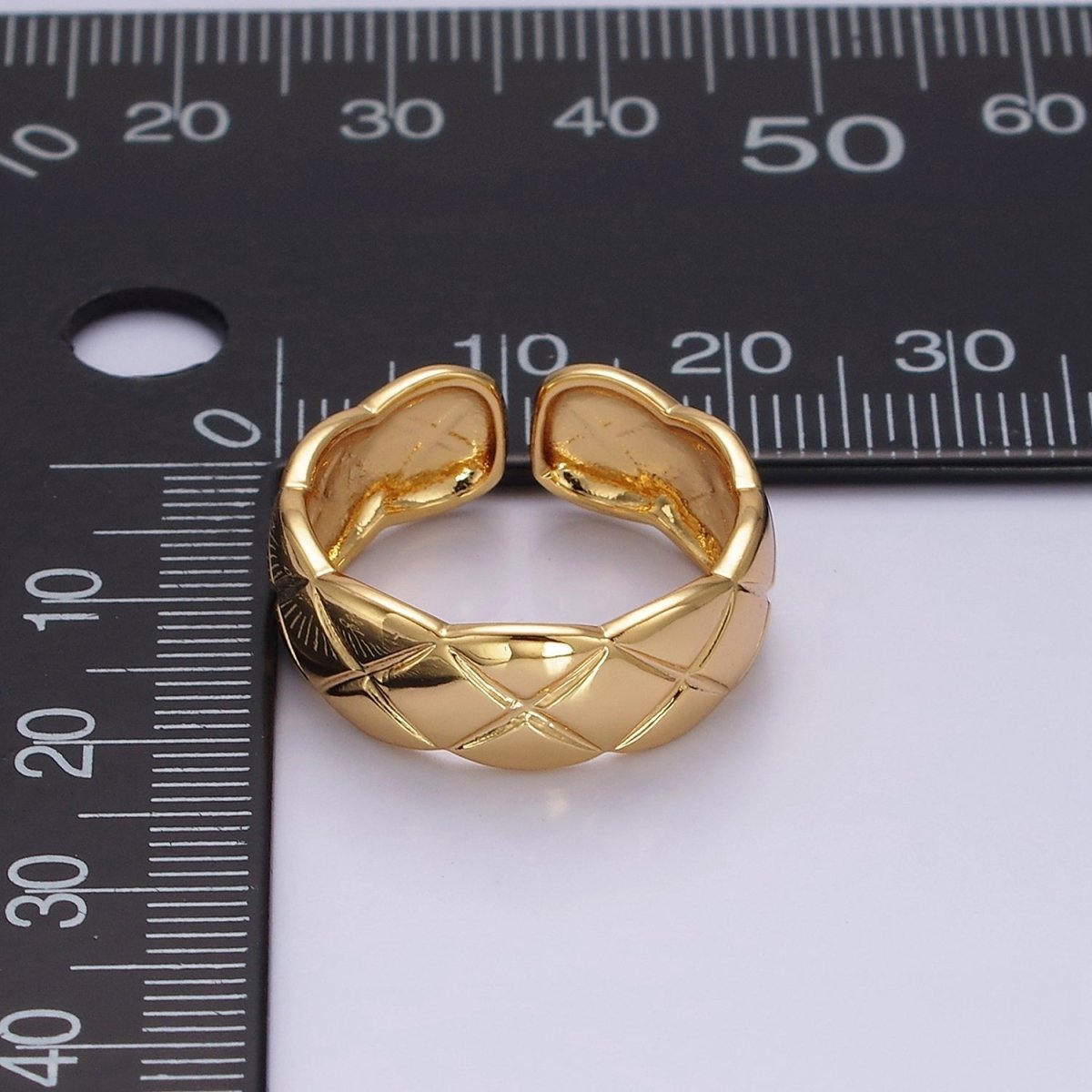 24K Gold Filled Quilted Band Adjustable Ring in Gold & Silver | O-625 O-626 - DLUXCA