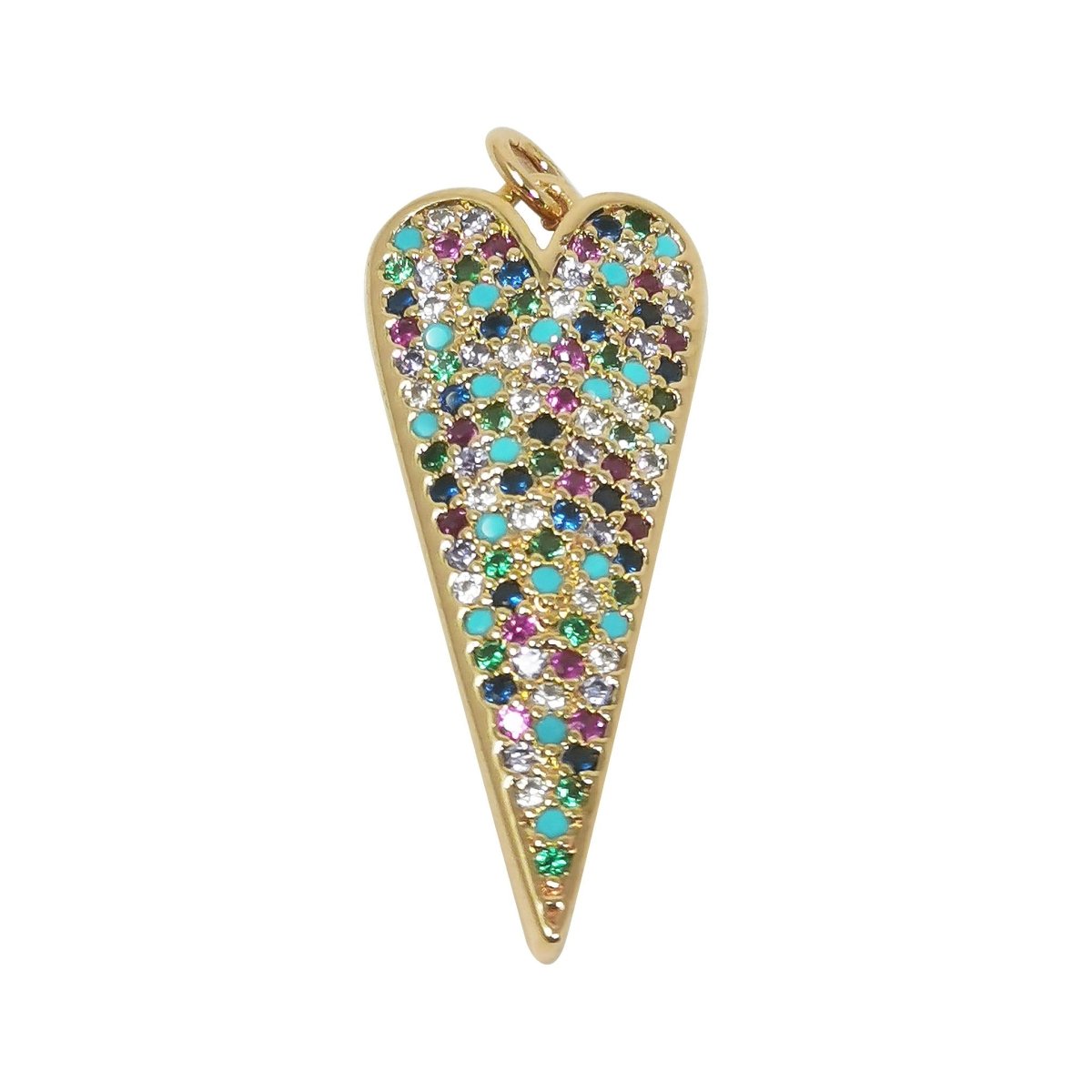 24k Gold Filled Rainbow Micro Pave CZ Heart Pendant Charm, Micro Pave CZ Heart Pendant Charm Dangle Charm for Layer Necklace E-294 - DLUXCA