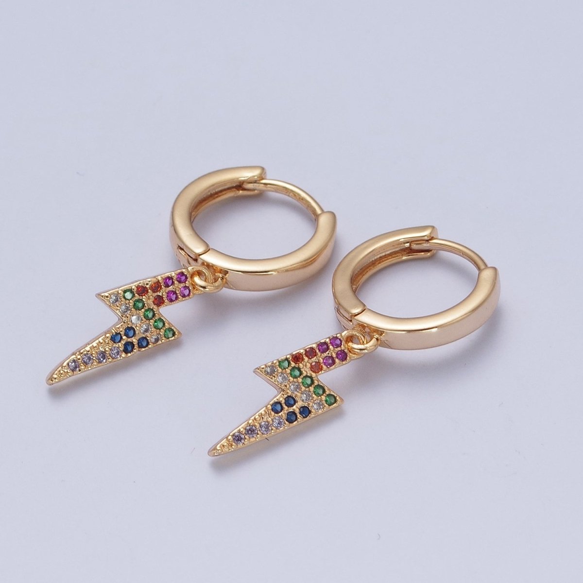 24K Gold Filled Rainbow Micro Pave Thunder Bolt Charm Drop Dangle Earring P-418 - DLUXCA