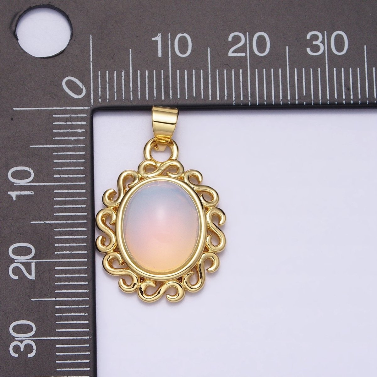 24k Gold Filled Rainbow Moonstone Charms, Gold Making Oval Moonstone Cabochon Pendant AA283 - DLUXCA
