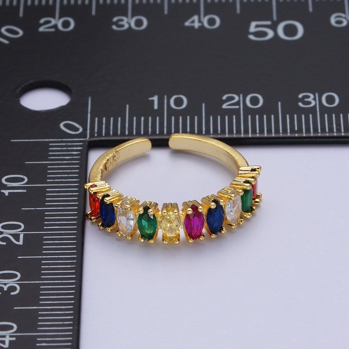 24K Gold Filled Rainbow Multicolor Marquise Lined CZ Rings | Y-453 - DLUXCA
