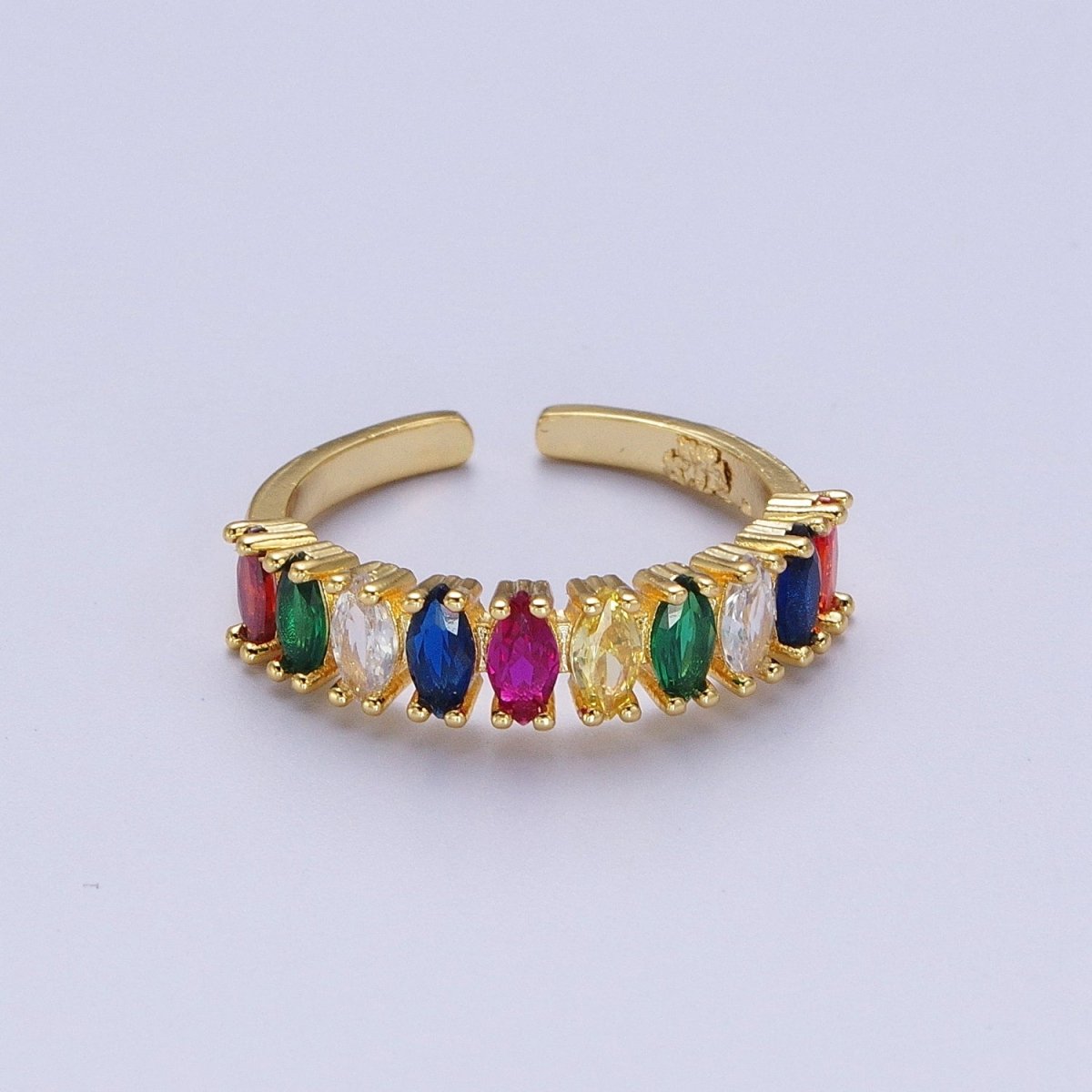 24K Gold Filled Rainbow Multicolor Marquise Lined CZ Rings | Y-453 - DLUXCA