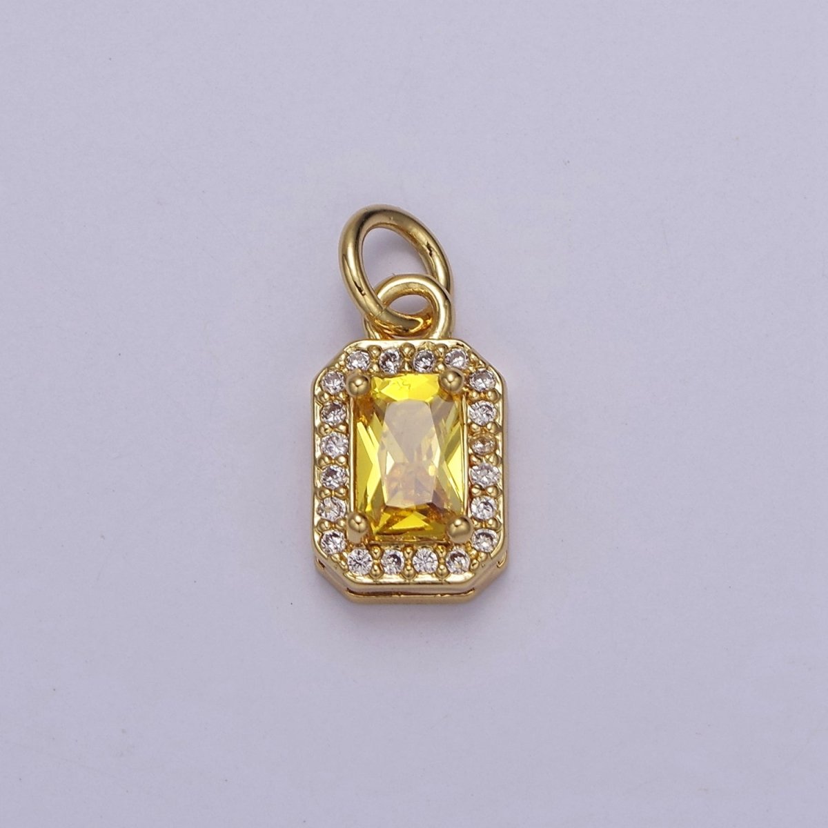 24k Gold Filled Rectangle Birthstone Charm ,Mini Colorful CZ Pendant for Personalized Jewelry Making E715 - E719 - DLUXCA