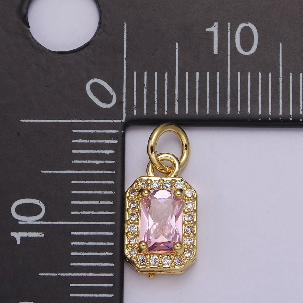 24k Gold Filled Rectangle Birthstone Charm ,Mini Colorful CZ Pendant for Personalized Jewelry Making E715 - E719 - DLUXCA