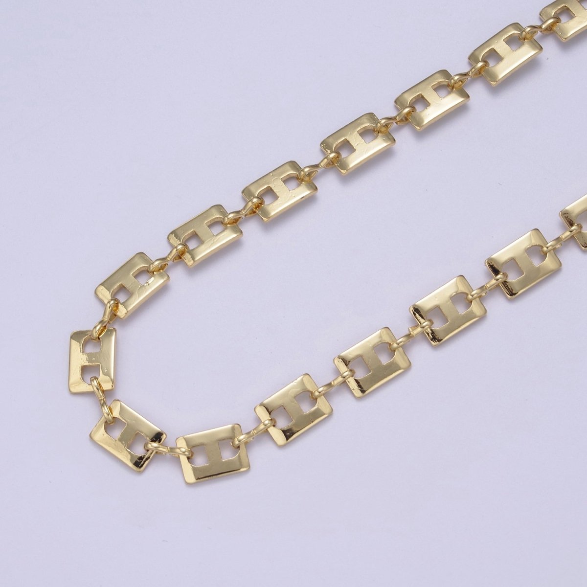 24K Gold Filled Rectangular Designed Chain, Rectangle 10X7mm Anchor Chain with 3mm Figure Eight 8 Link, Unfinished Chain For Jewelry Making | ROLL-650 Clearance Pricing - DLUXCA