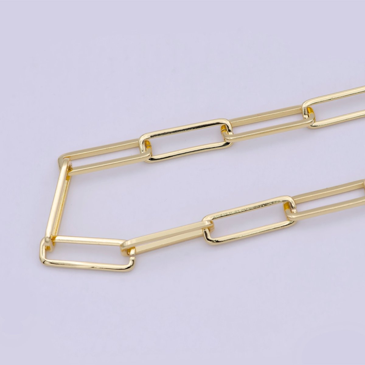 24K Gold Filled Rectangular Paper Clip Unfinished Chain, 21.5mmX7mm Width Paperclip Chain For Jewelry Making | ROLL-696 Clearance Pricing - DLUXCA