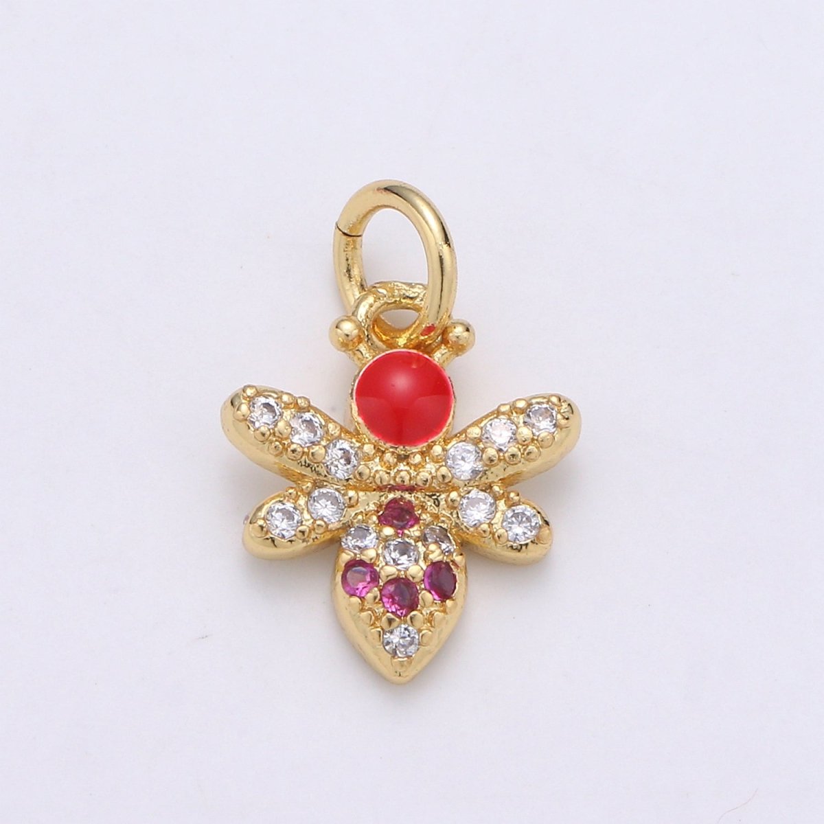 24K Gold Filled Red Bees Flies Charm D-934 - DLUXCA