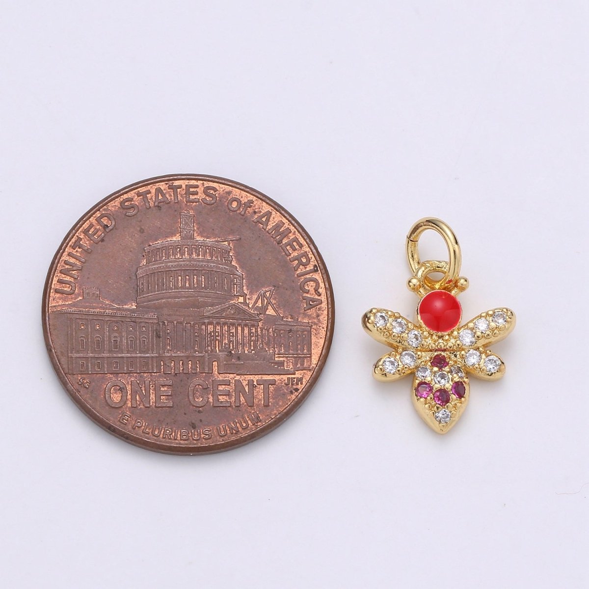 24K Gold Filled Red Bees Flies Charm D-934 - DLUXCA