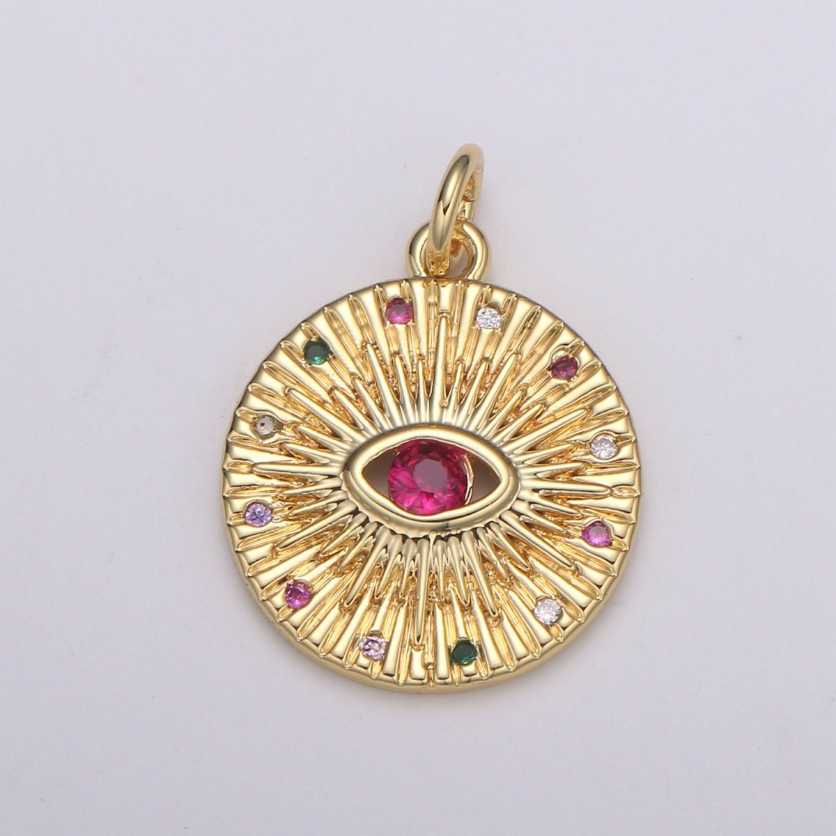 24K Gold Filled Red Crystal Sunrise Coin Charm E-198 - DLUXCA