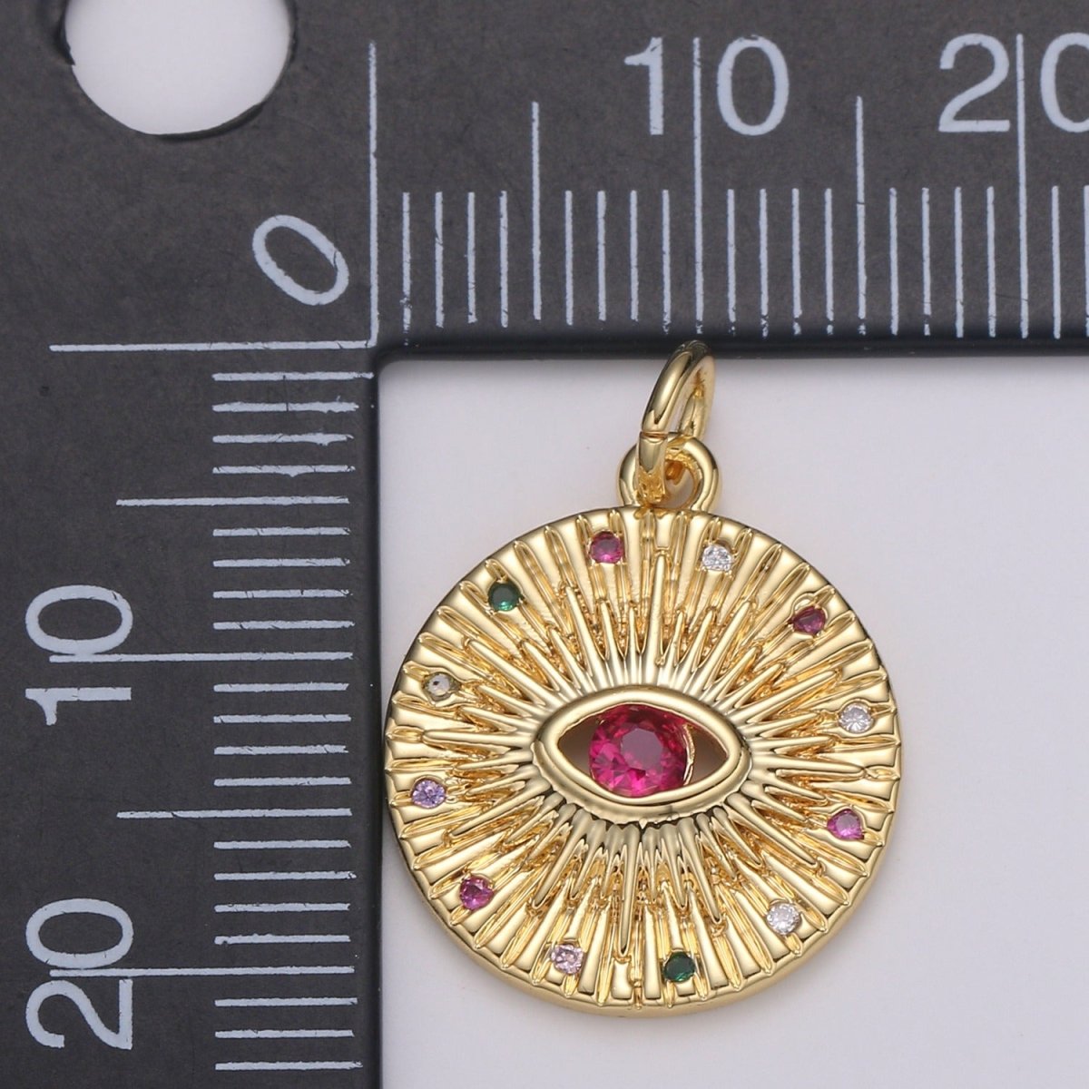 24K Gold Filled Red Crystal Sunrise Coin Charm E-198 - DLUXCA