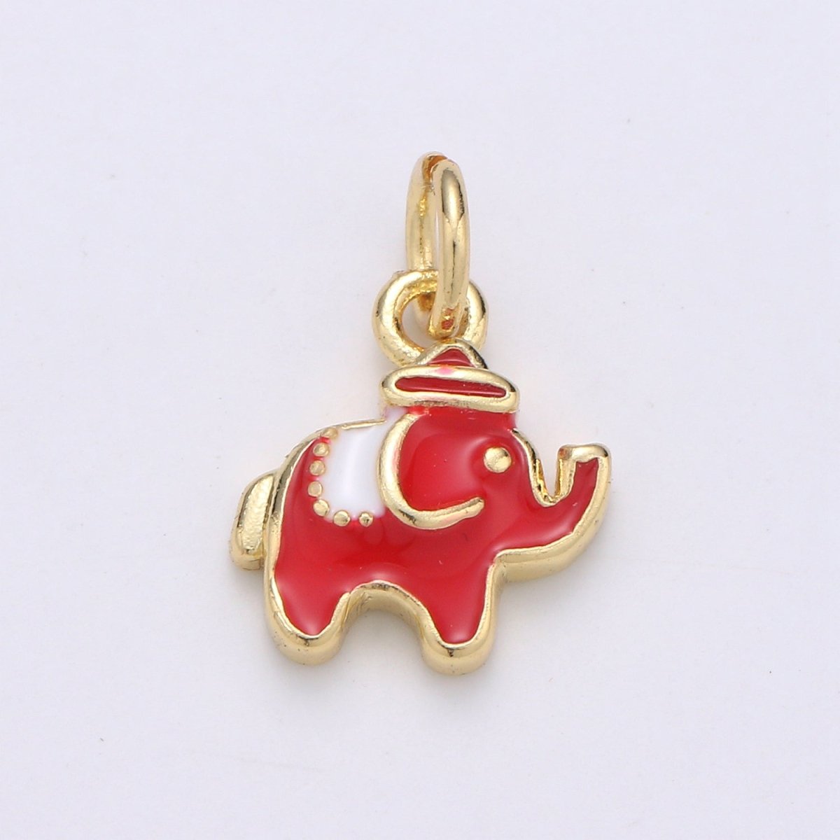 24K Gold Filled Red Elephant Enamel Charm D-931 - DLUXCA