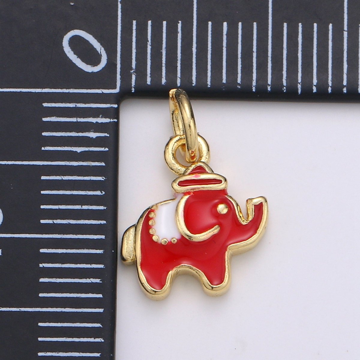 24K Gold Filled Red Elephant Enamel Charm D-931 - DLUXCA