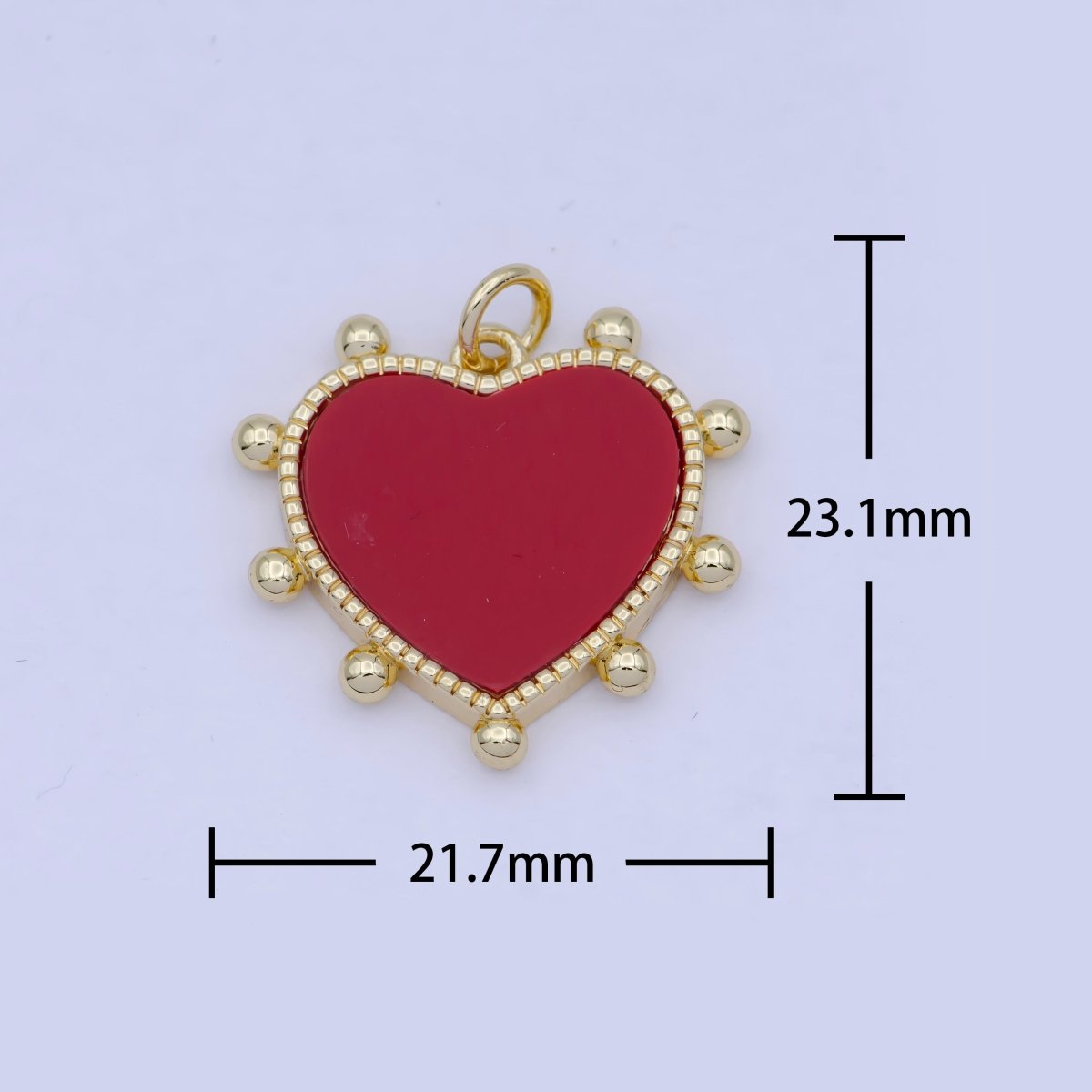 24K Gold Filled Red Enamel Round Beaded Heart Love Charm For Valentine Jewelry Making AG-084 - DLUXCA