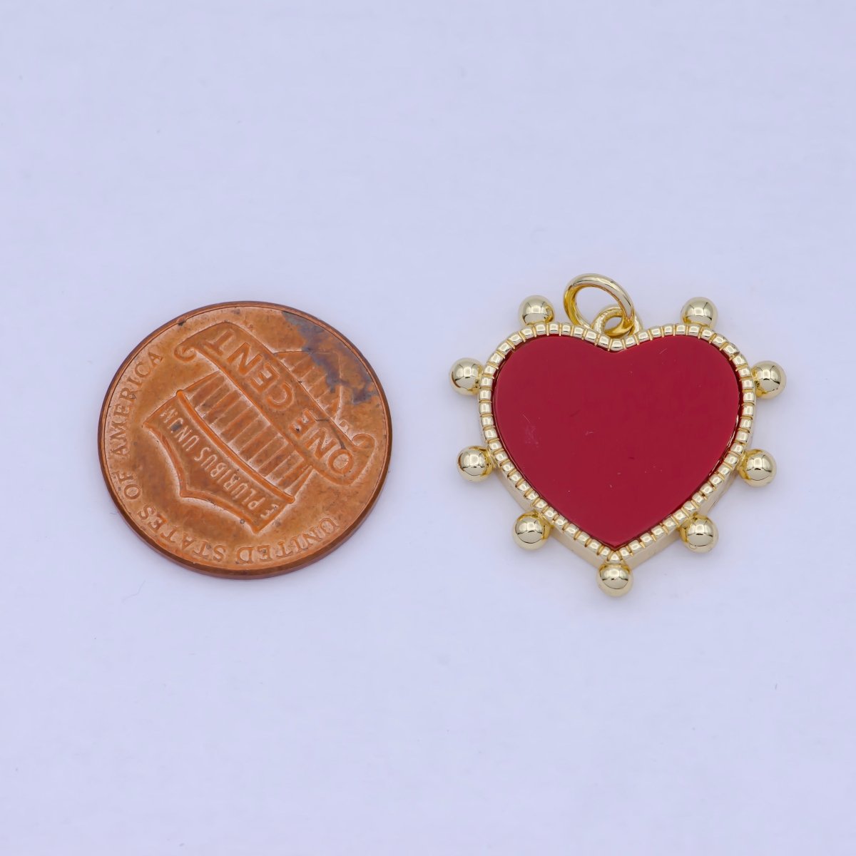 24K Gold Filled Red Enamel Round Beaded Heart Love Charm For Valentine Jewelry Making AG-084 - DLUXCA