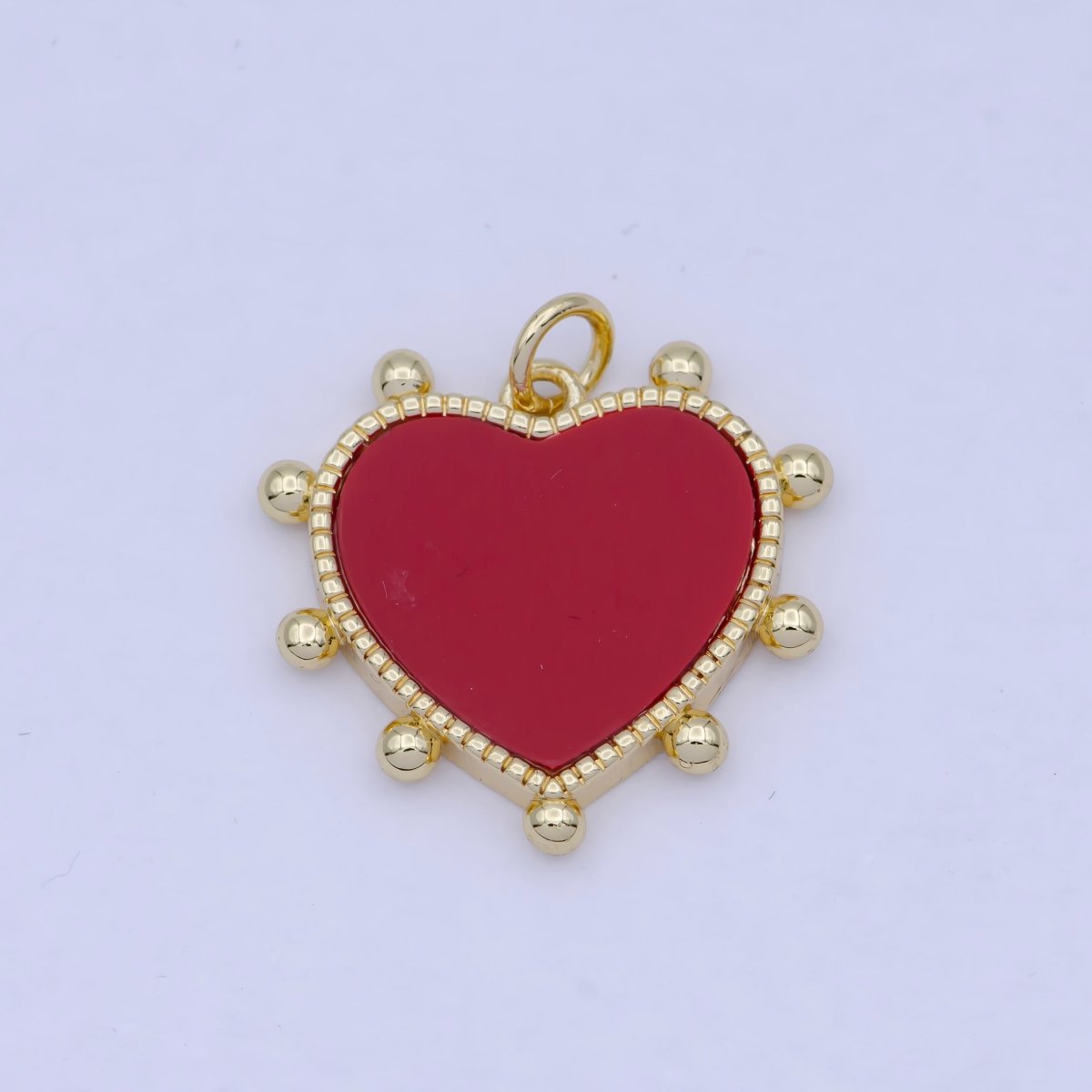 24K Gold Filled Red Enamel Round Beaded Heart Love Charm For Valentine Jewelry Making AG-084 - DLUXCA