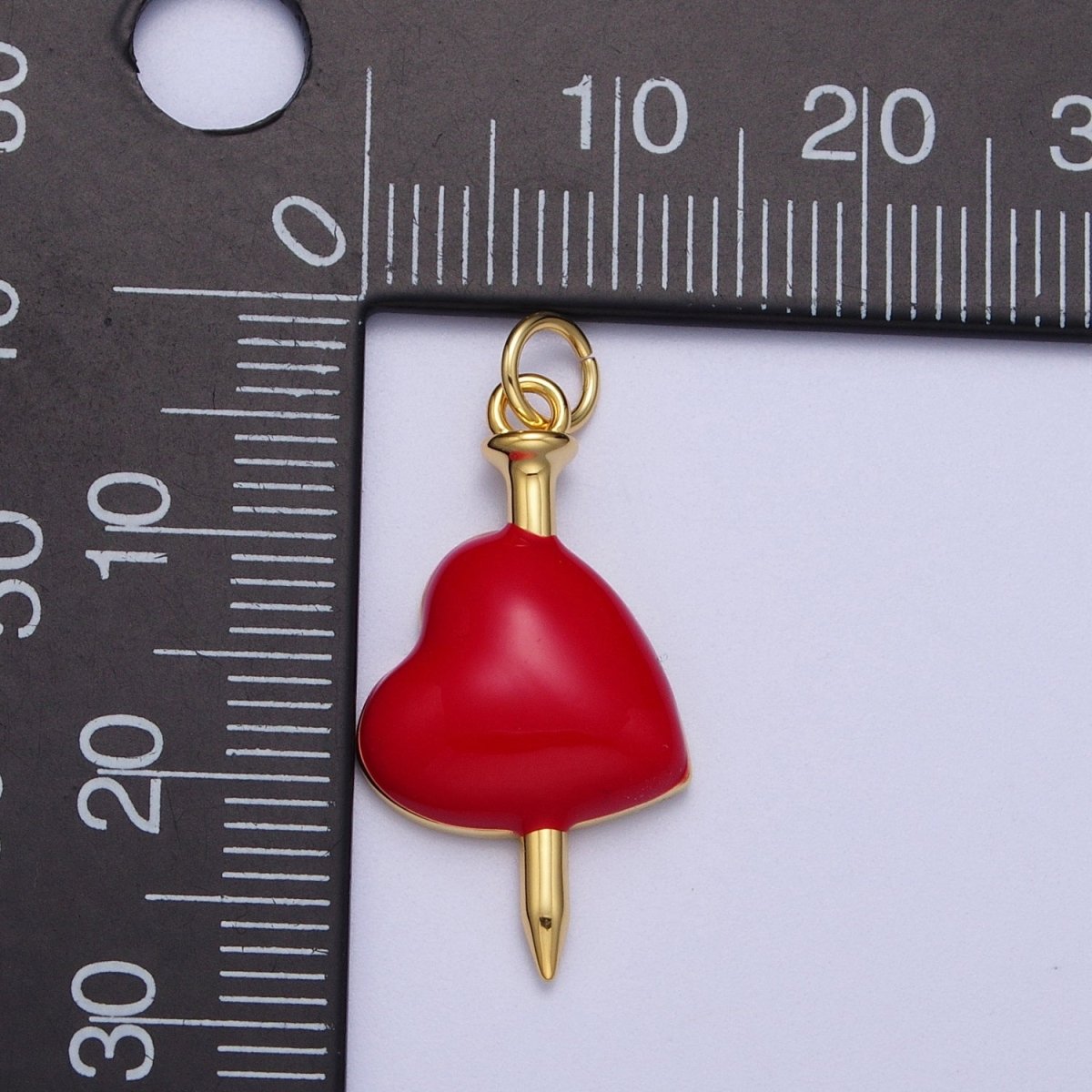 24K Gold Filled Red Heart Enamel Stabbed Needle Charm For DIY Jewelry Making | X-731 - DLUXCA