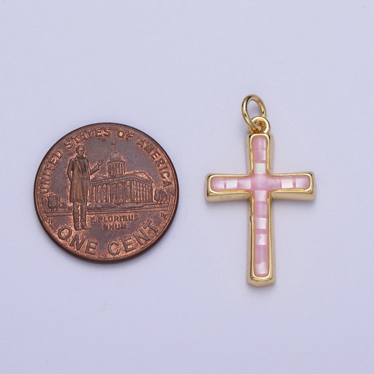 24K Gold Filled Religious Cross Black, White, Blue, Pink Shell Opal Charm | C-218 C-233 C-234 C-241 - DLUXCA