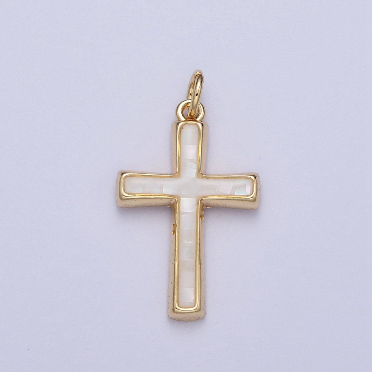 24K Gold Filled Religious Cross Black, White, Blue, Pink Shell Opal Charm | C-218 C-233 C-234 C-241 - DLUXCA