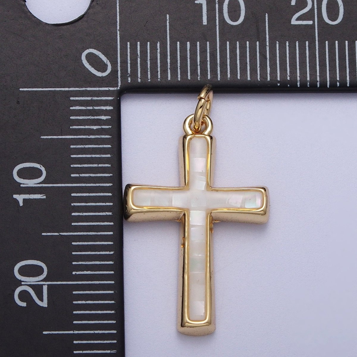 24K Gold Filled Religious Cross Black, White, Blue, Pink Shell Opal Charm | C-218 C-233 C-234 C-241 - DLUXCA