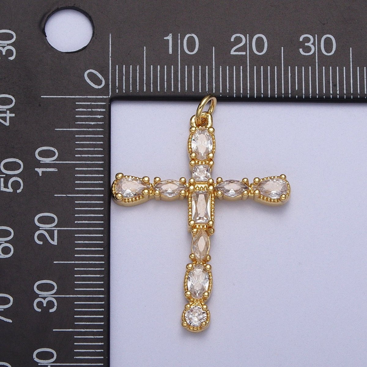 24K Gold Filled Religious Cross Clear Cubic Zirconia Pendant Religious Jewelry | C-866 - DLUXCA