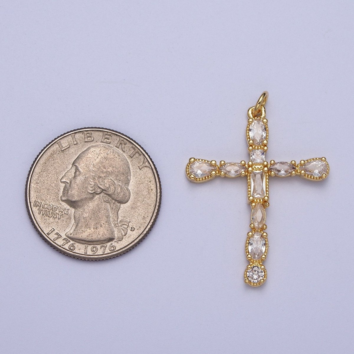 24K Gold Filled Religious Cross Clear Cubic Zirconia Pendant Religious Jewelry | C-866 - DLUXCA