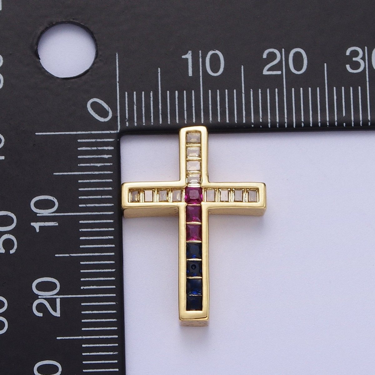 24K Gold Filled Religious Cross Multicolor Baguette Bead Findings | B-059 - DLUXCA