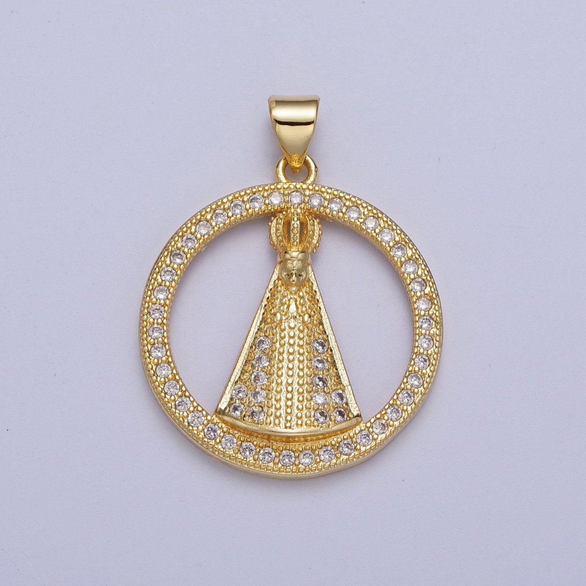 24K Gold Filled Religious Pope Open Micro Paved CZ Medallion Pendant H-654 - DLUXCA