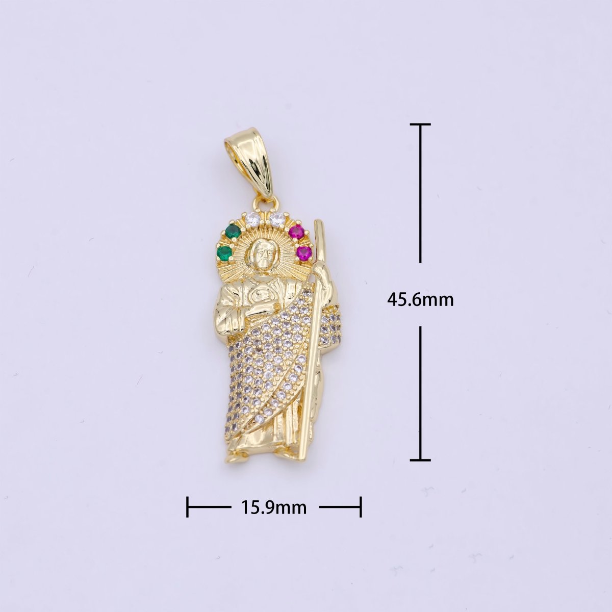24K Gold Filled Religious Saint St. Jude Multicolor Clear Micro Paved CZ Pendant N-622 - DLUXCA
