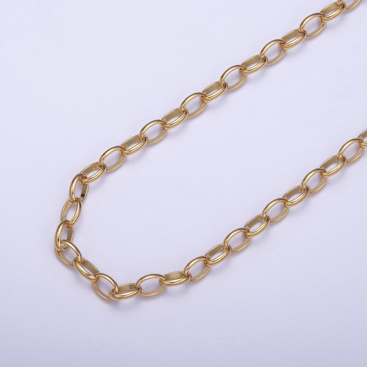 24K Gold Filled ROLO Cable Chain, Unfinished 7X5mm Oval Cable Chain in Gold & Silver, Unfinished Chain For Jewelry Making | ROLL-662, ROLL-663 Clearance Pricing - DLUXCA
