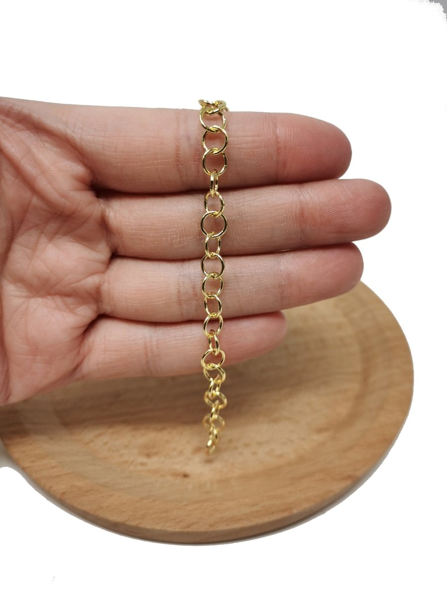 24K Gold Filled ROLO Chain by Yard, 6mm Width, Wholesale Bulk Roll Chain For Jewelry Making, Necklace Bracelet Anklet Component Supply | ROLL-079 Clearance Pricing - DLUXCA