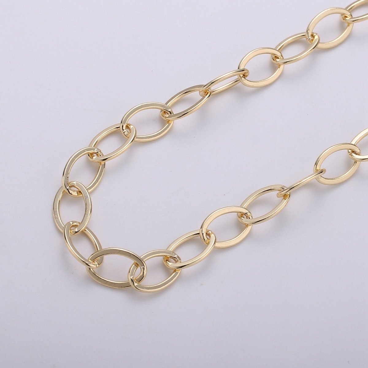 24K Gold Filled Rolo Unfinished Chain, 8X12mm Width, Thin Flat Minimalist Rolo For Jewelry Making, For Necklace, Bracelet, Anklet Supply Component | ROLL-259 Clearance Pricing - DLUXCA