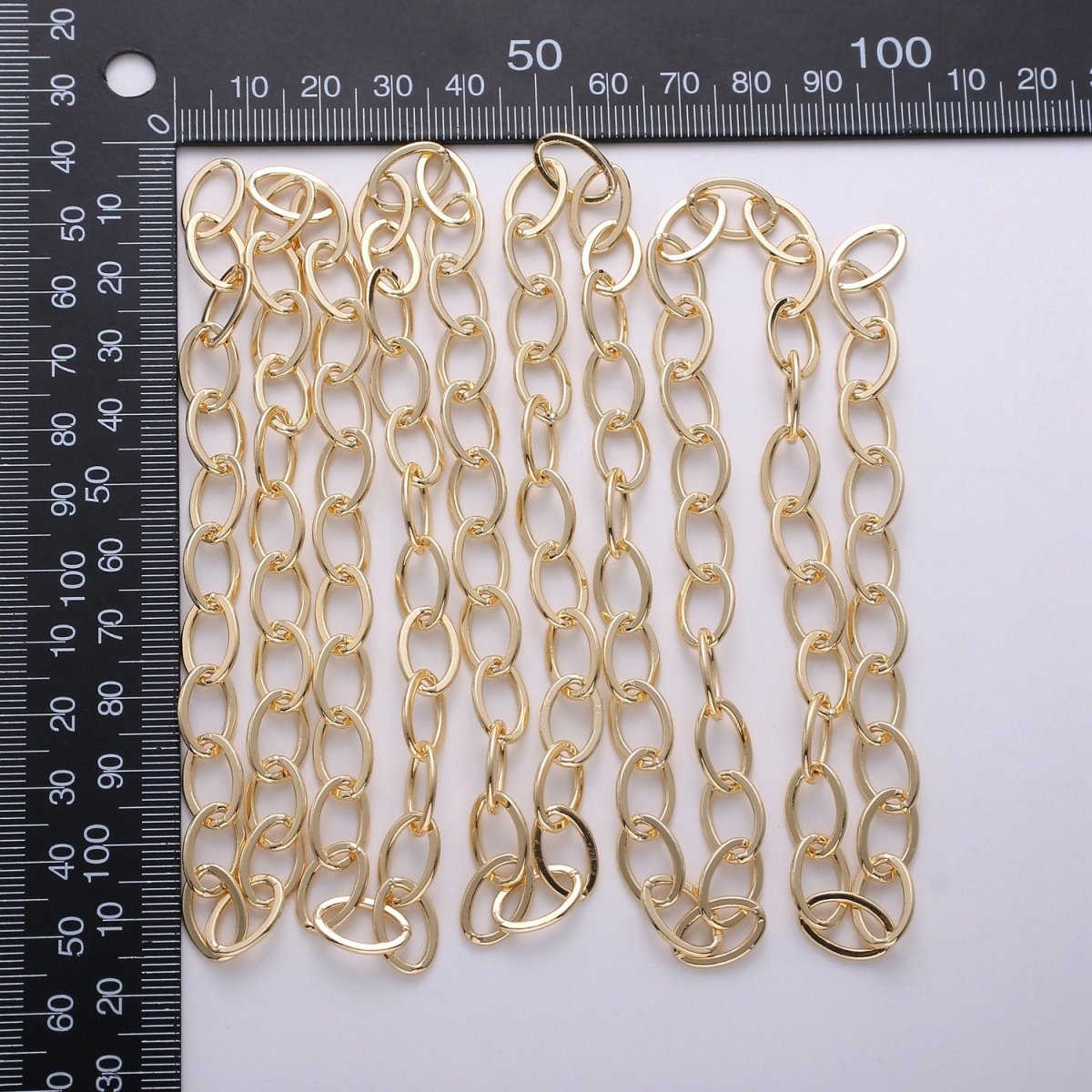 24K Gold Filled Rolo Unfinished Chain, 8X12mm Width, Thin Flat Minimalist Rolo For Jewelry Making, For Necklace, Bracelet, Anklet Supply Component | ROLL-259 Clearance Pricing - DLUXCA