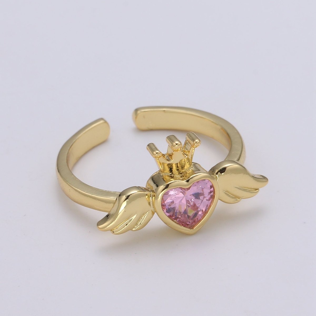 24K Gold Filled Romantic Heart Love Wings Adjustable Ring - R-310-311 - DLUXCA
