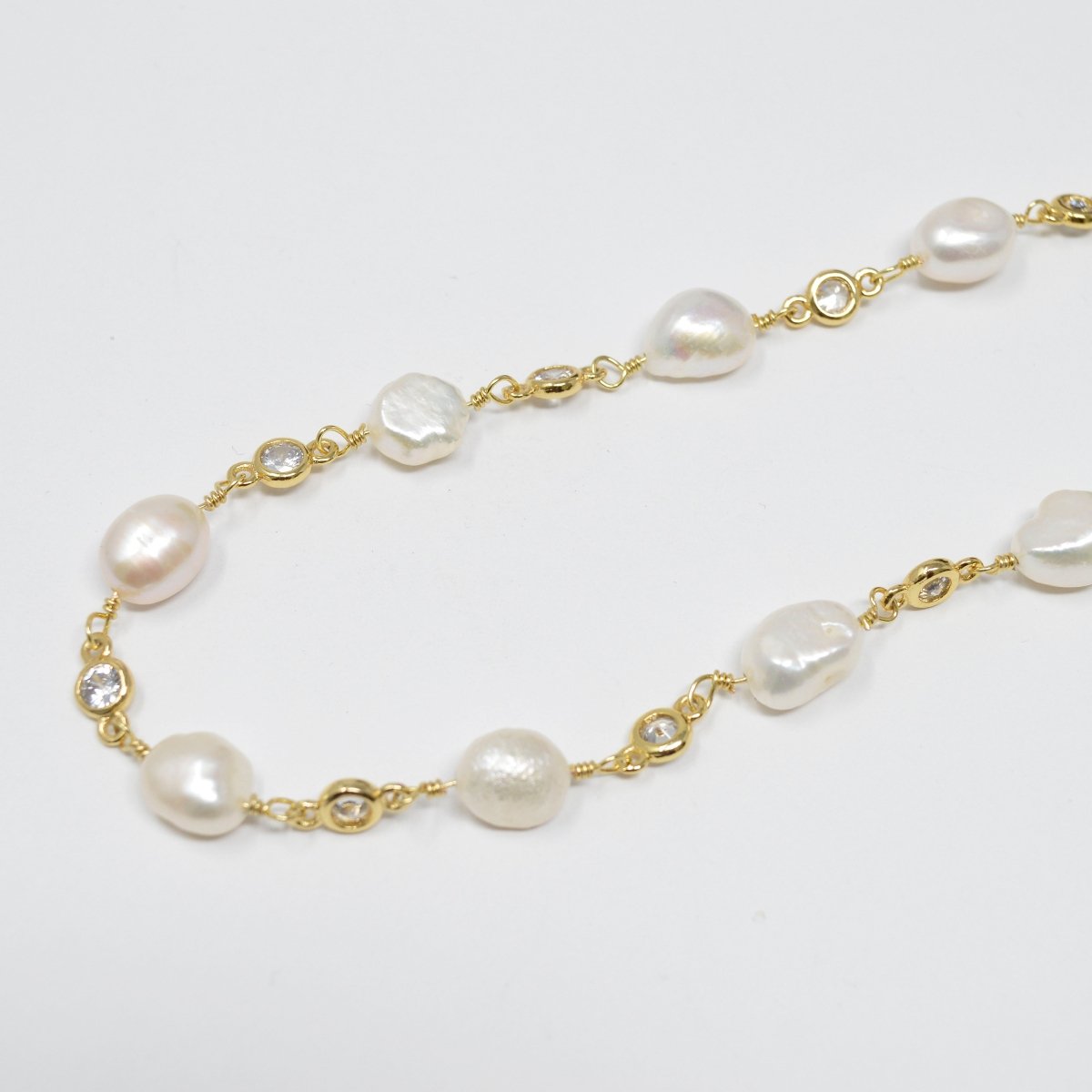 24K Gold Filled Rosary Chain by Yard with Baroque Mother Pearl Bezel Cut CZ Link Chain For Jewelry Making | ROLL-431 ROLL-433 Clearance Pricing - DLUXCA