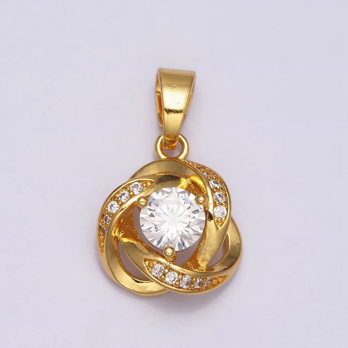 24K Gold Filled Rose Flower Clear Round Micro Paved CZ Pendant in Gold & Silver | AA467 AA468 - DLUXCA