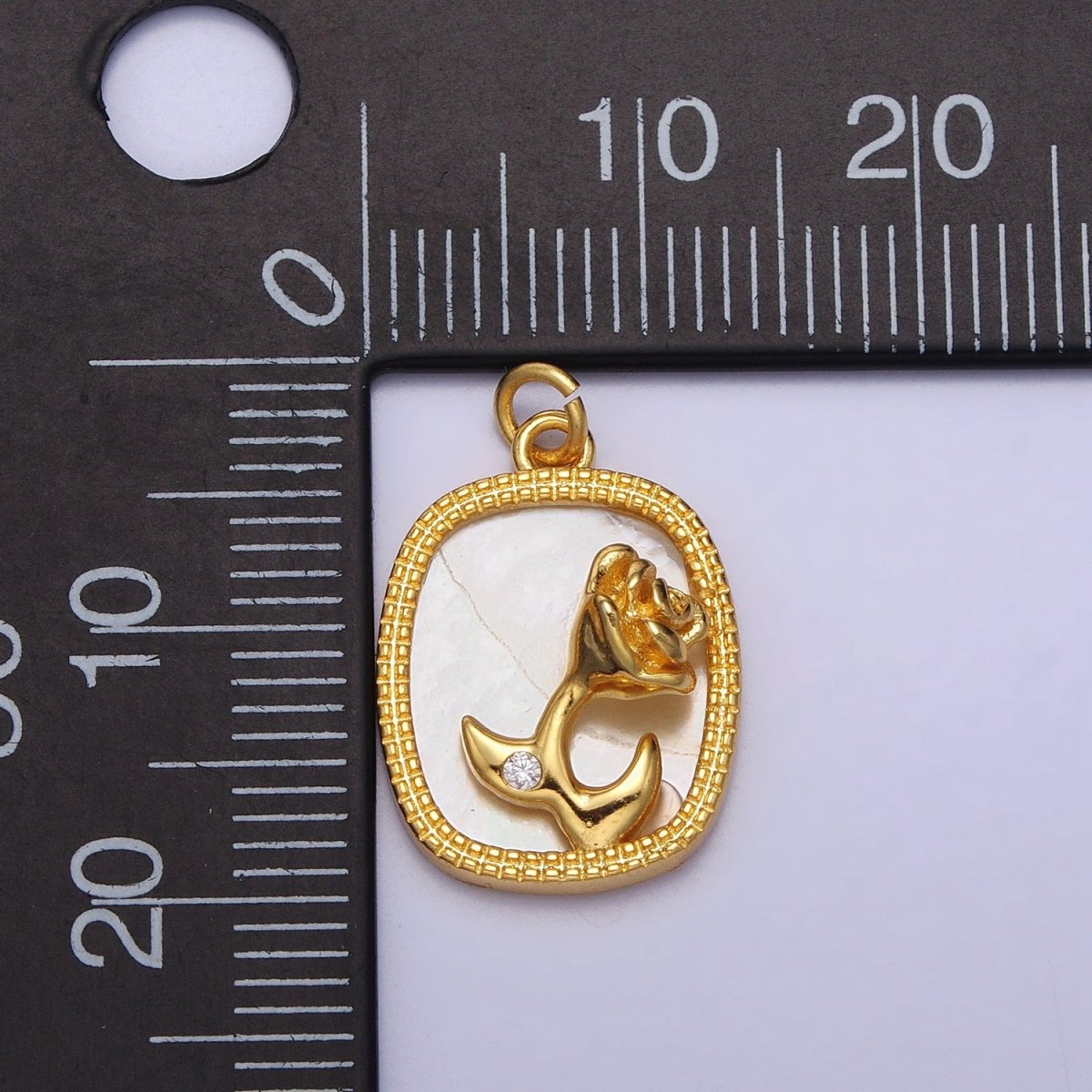 24K Gold Filled Rose Flower CZ Shell Pearl Square Charm | AC1053 - DLUXCA