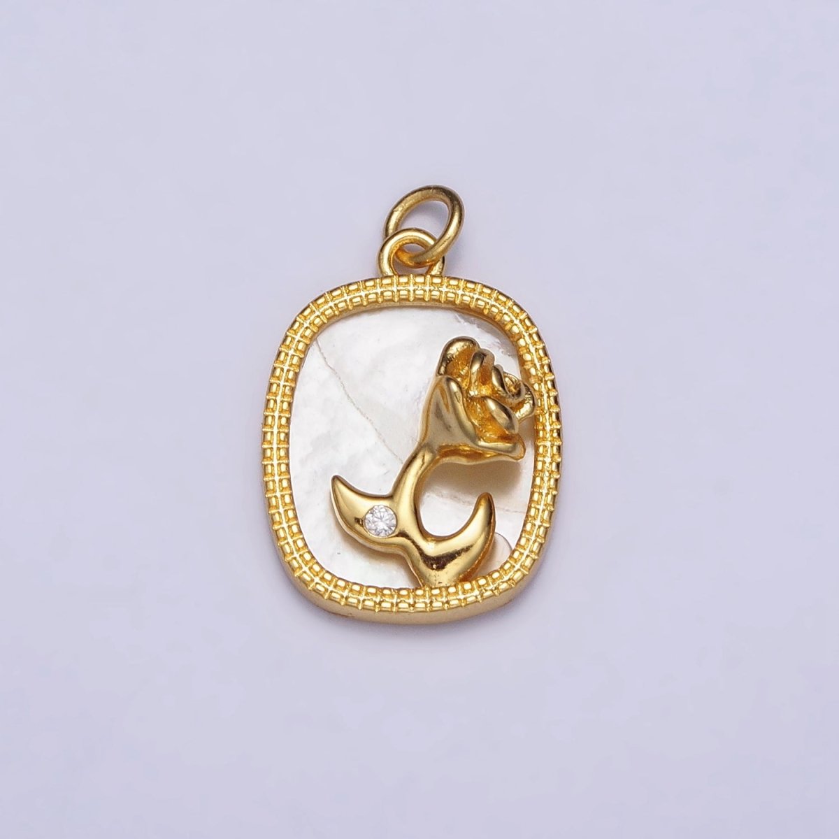 24K Gold Filled Rose Flower CZ Shell Pearl Square Charm | AC1053 - DLUXCA