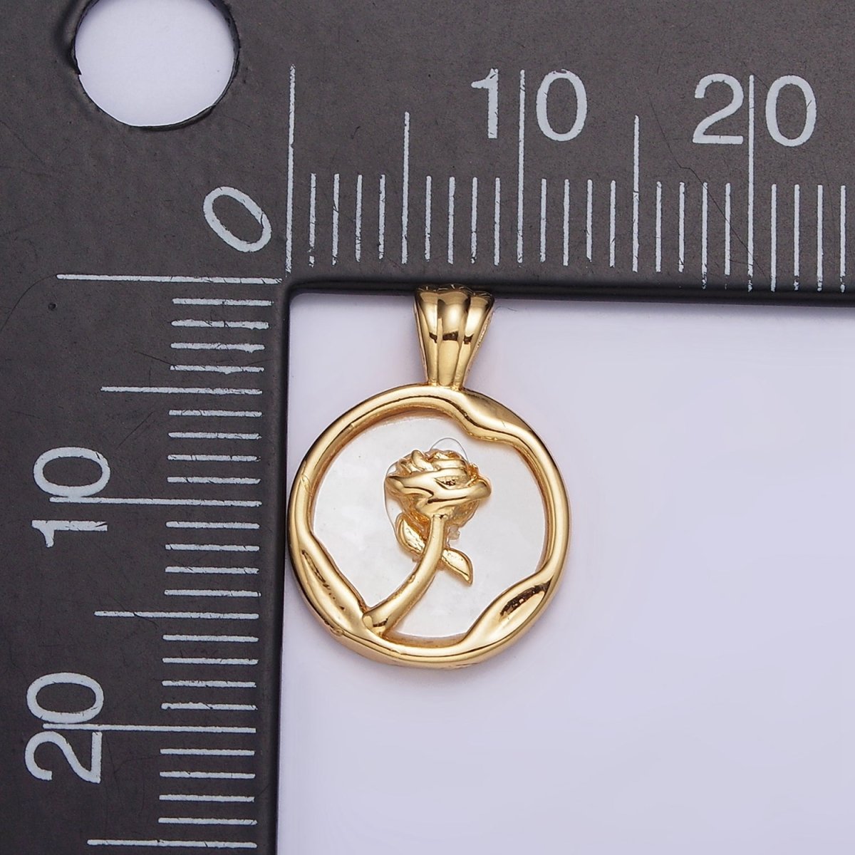 24K Gold Filled Rose Flower Shell Pearl Dented Molten Round Pendant | AA598 - DLUXCA