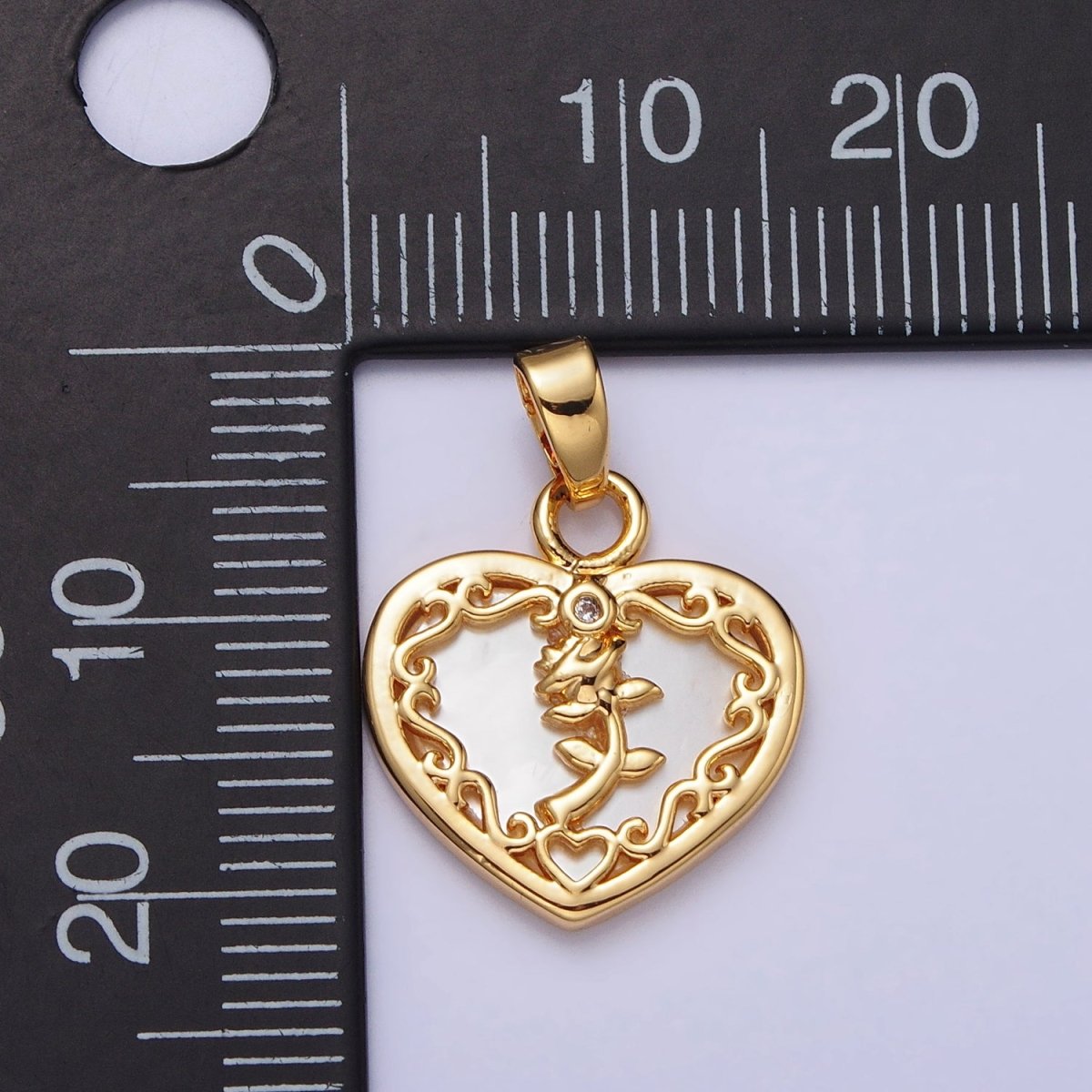 24K Gold Filled Rose Flower Shell Pearl Heart Pendant | AA114 - DLUXCA
