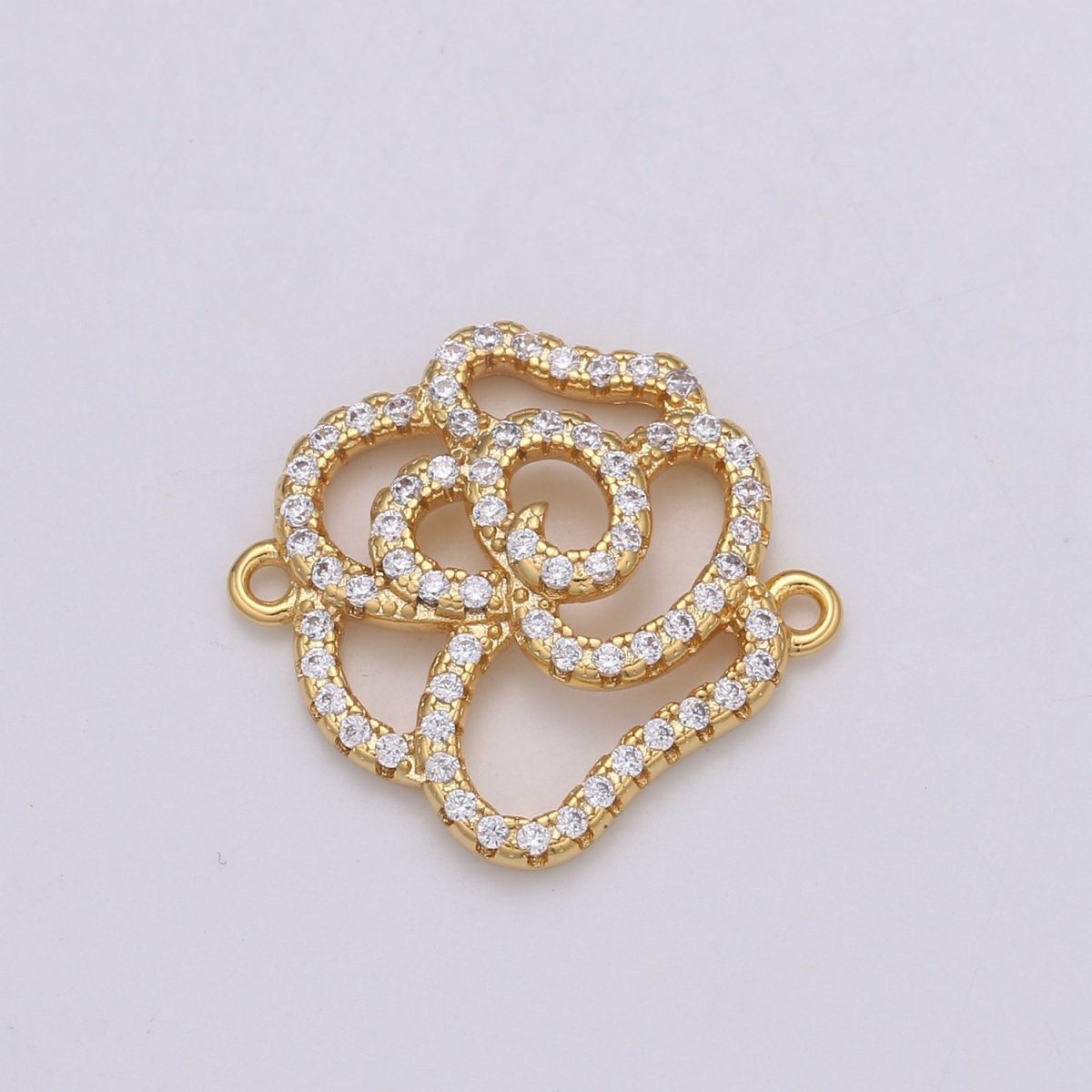 24k Gold Filled Rose Outline Silhouette Beautiful Rose Flower Plant Nature Charm Connector Micro Pave Flower Link Connector F-568 - DLUXCA