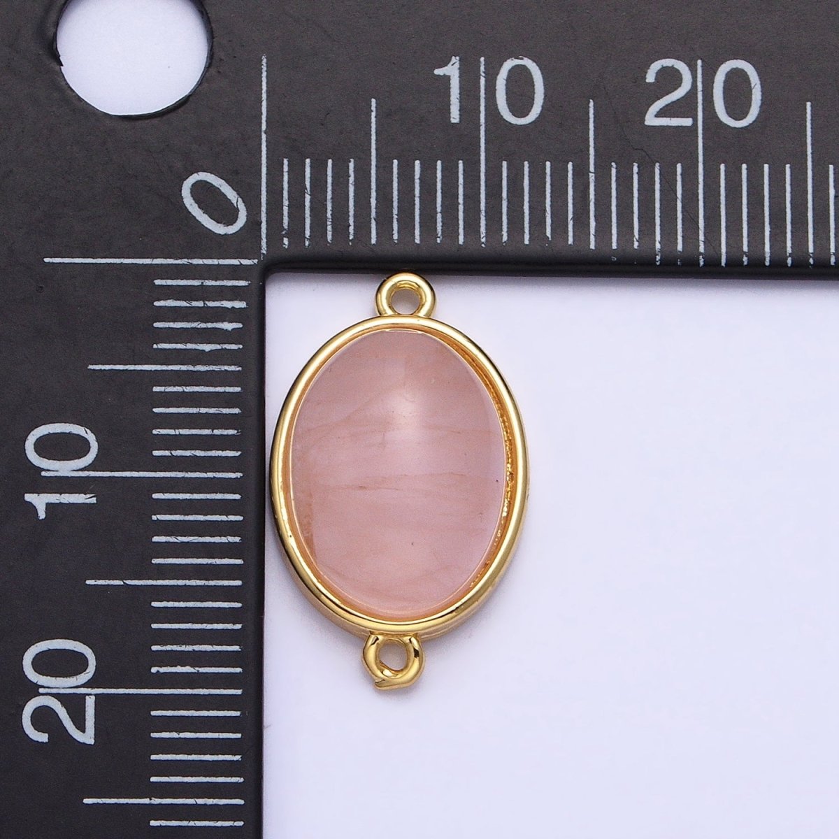24K Gold Filled Rose Quartz Natural Gemstone Oval Connector | AA814 - DLUXCA