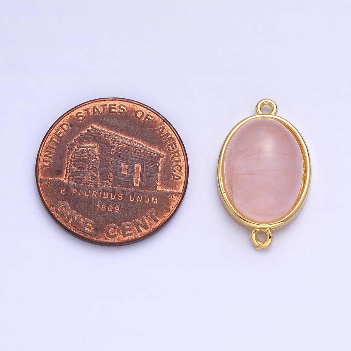 24K Gold Filled Rose Quartz Natural Gemstone Oval Connector | AA814 - DLUXCA