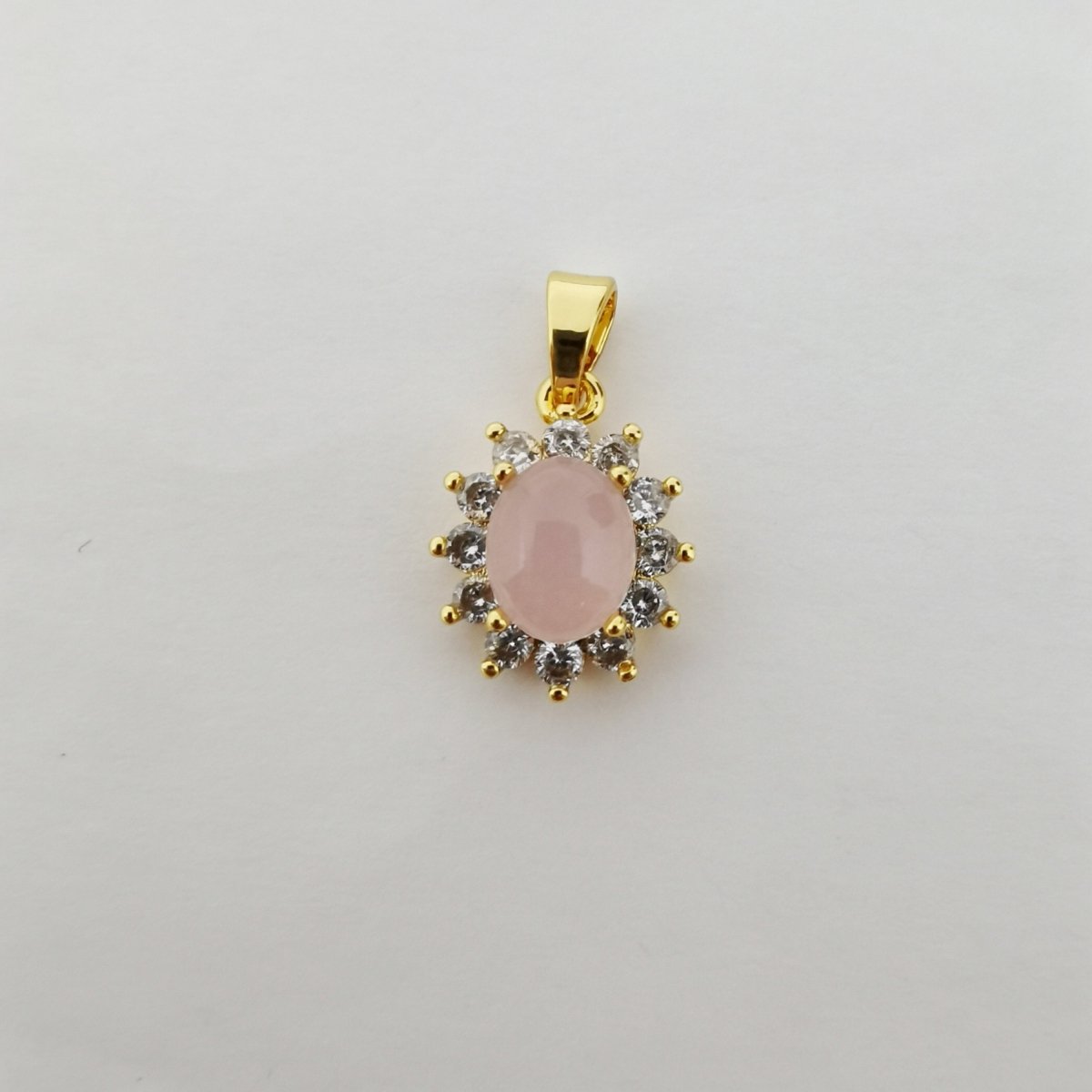 24k Gold Filled Rosegold Stone Sun charm, Cubic Zirconia Jewels, Micro Diamond Paved, Pink Stone Charm, Sun Flower Charm D-071 - DLUXCA