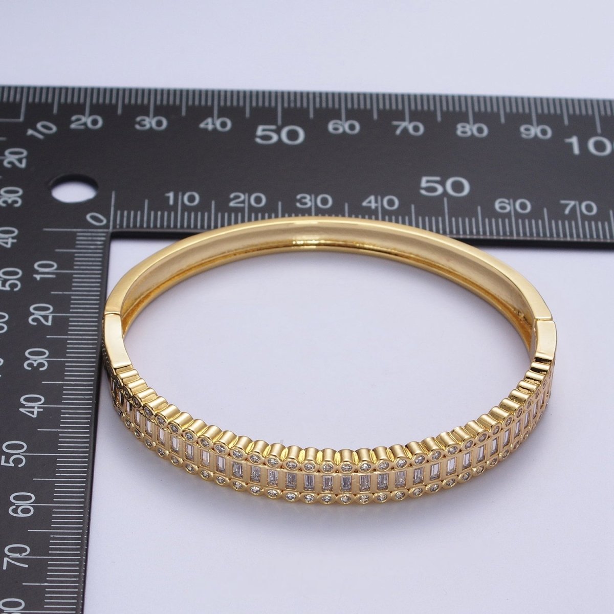24K Gold Filled Round Baguette Cubic Zirconia Bar Bangle Bracelet in Gold & Silver | WA-1412 WA-1413 Clearance Pricing - DLUXCA