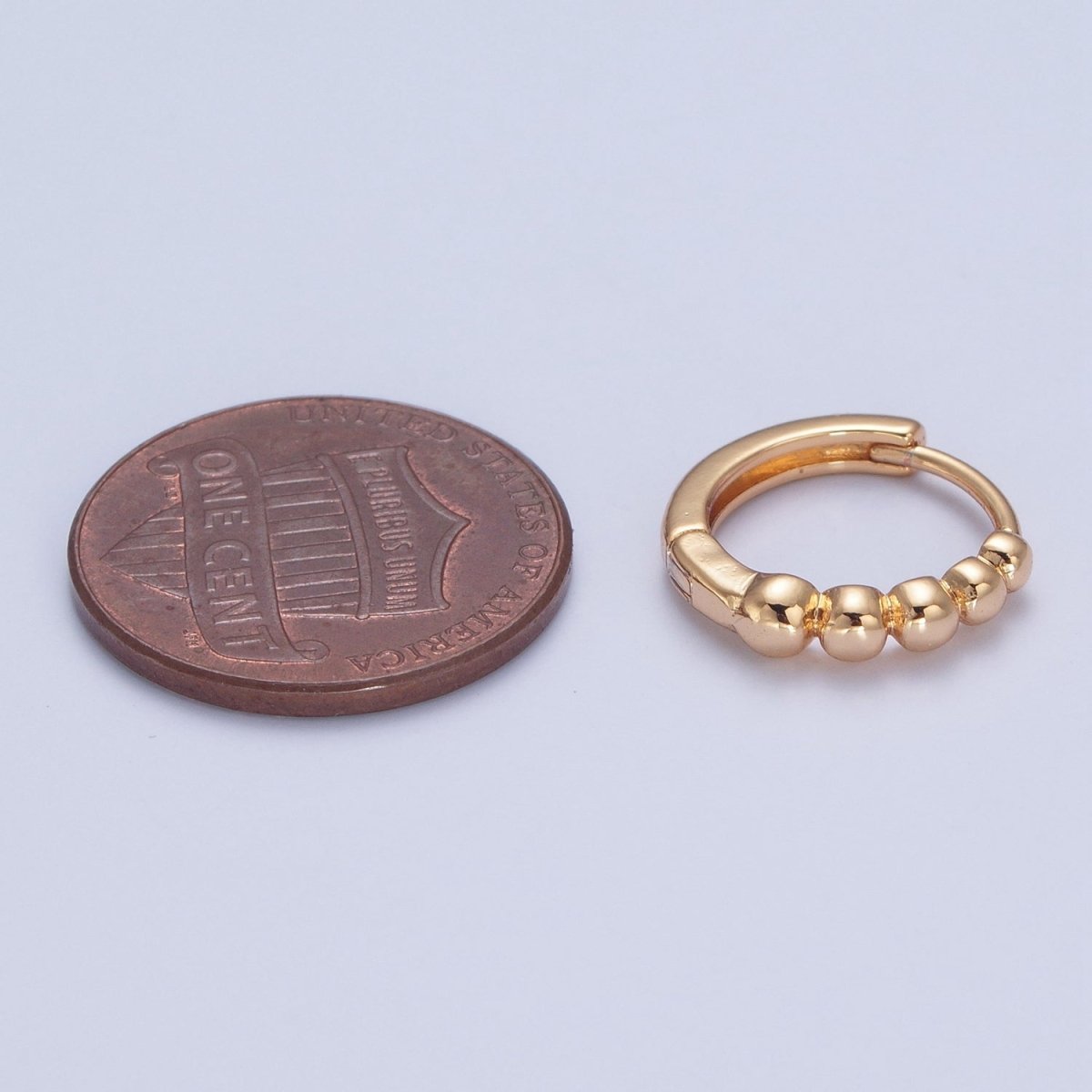 24K "Gold Filled Round Beaded Bubble Huggie Hoop Earrings P-397 - DLUXCA