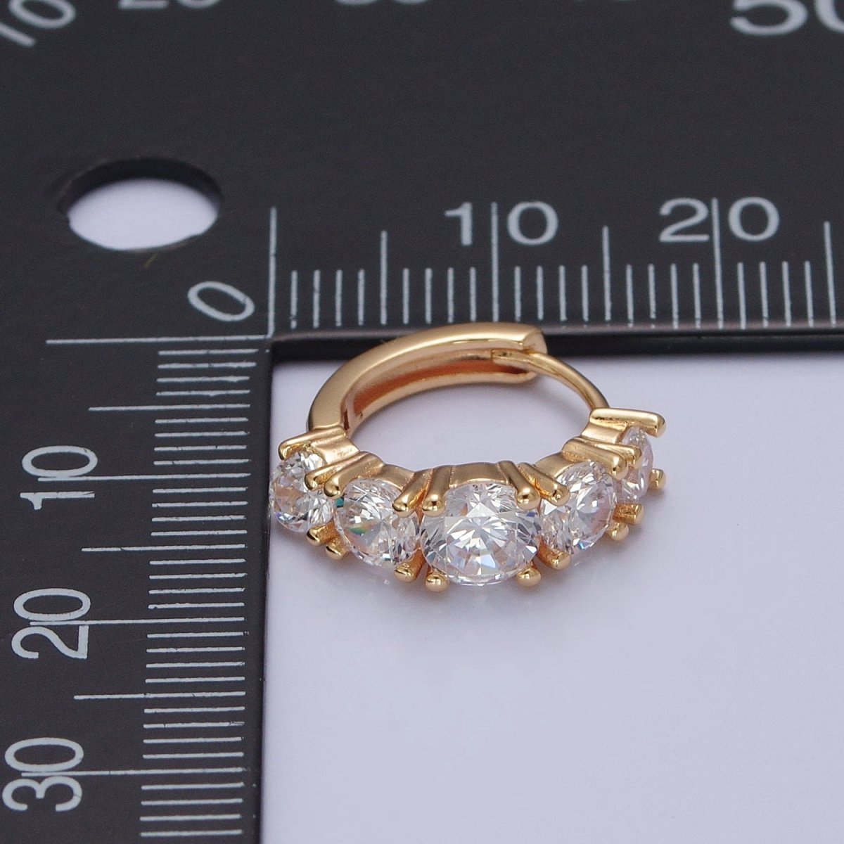 24K Gold Filled Round Clear CZ Lined Huggie Hoop Earrings | T-430 - DLUXCA