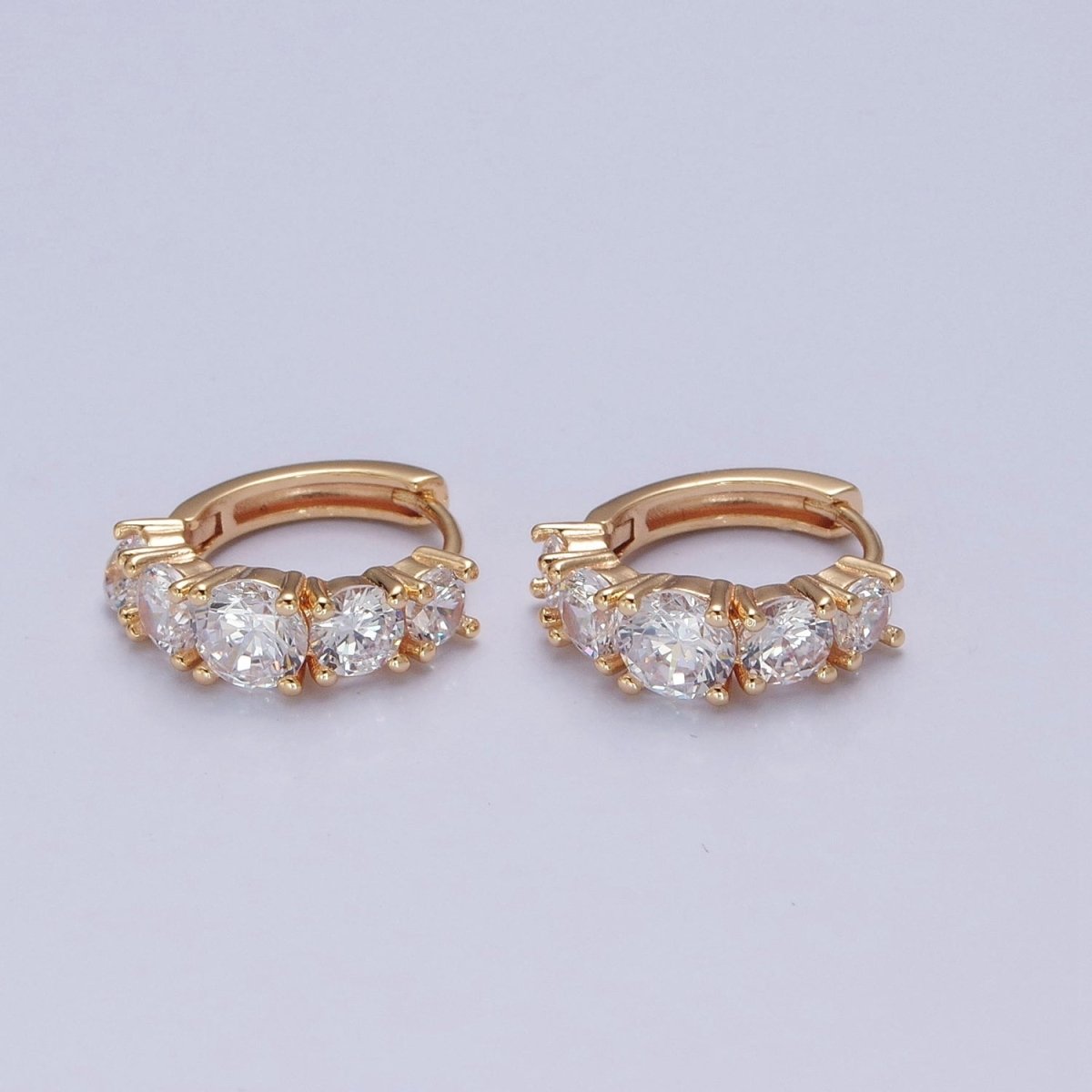 24K Gold Filled Round Clear CZ Lined Huggie Hoop Earrings | T-430 - DLUXCA