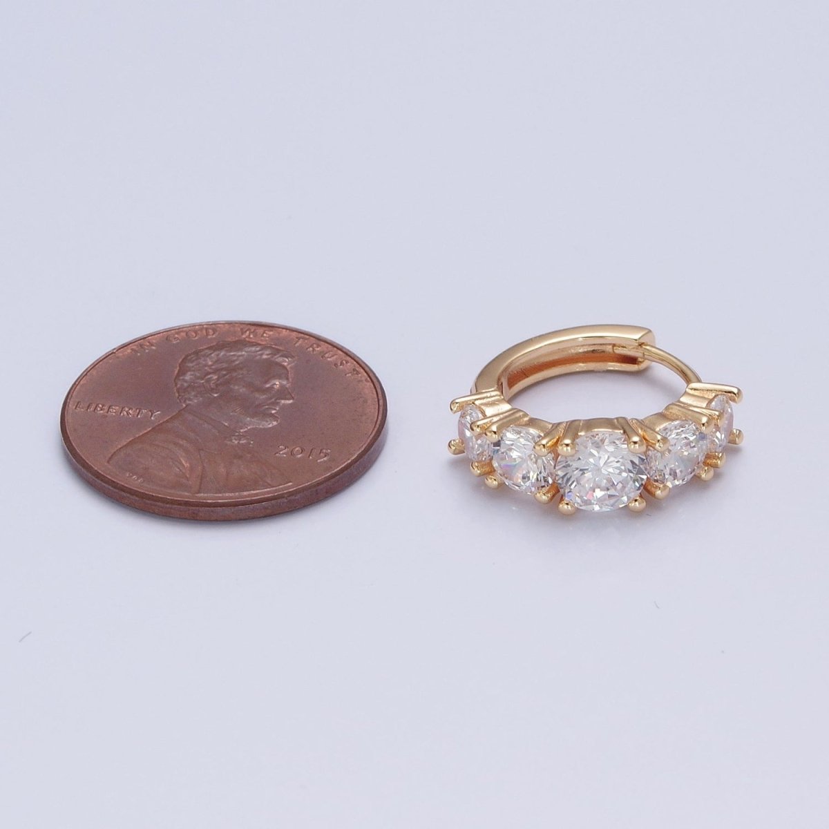 24K Gold Filled Round Clear CZ Lined Huggie Hoop Earrings | T-430 - DLUXCA